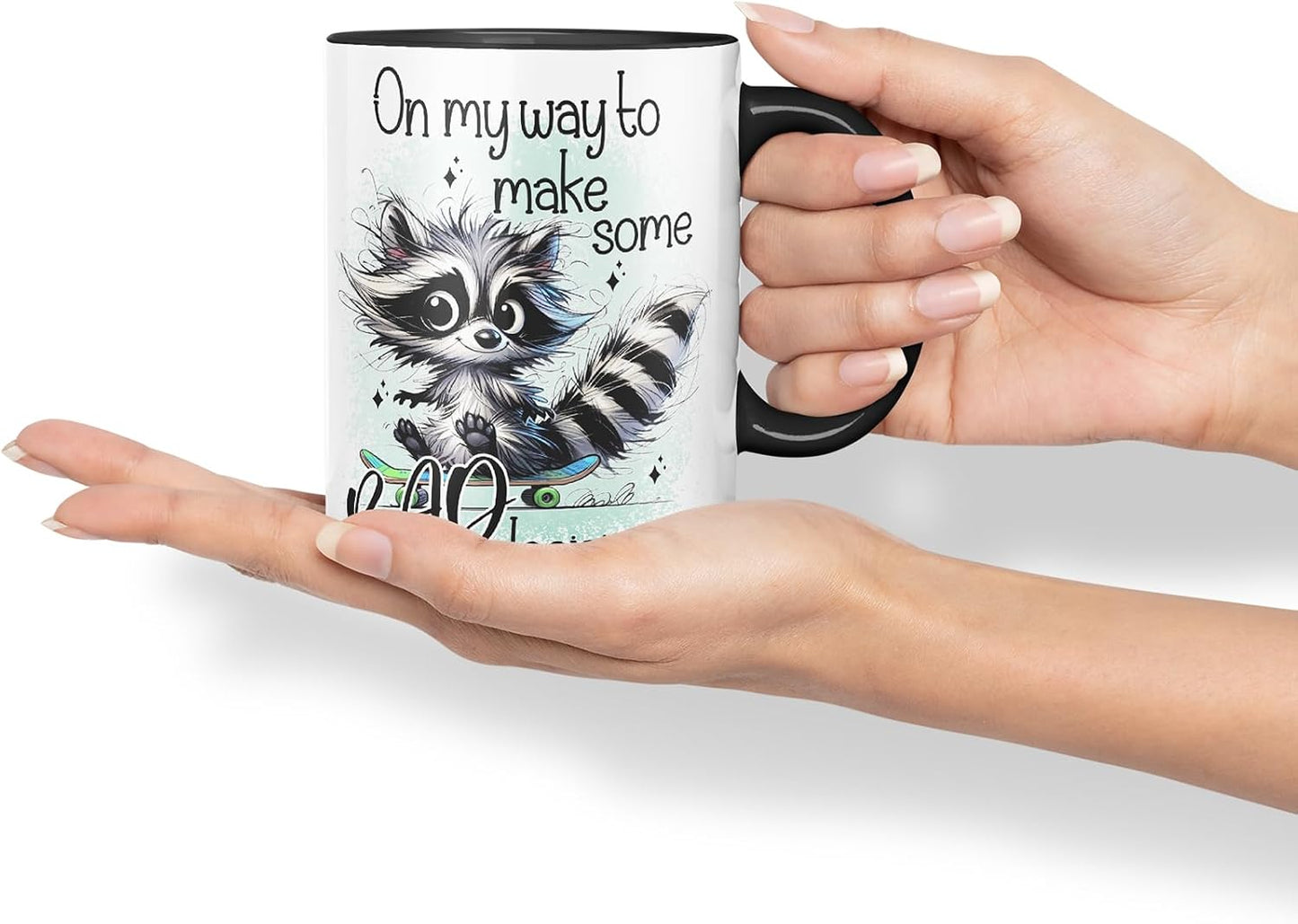 Vixar On My Way to Make Some Bad Decisions Funny Raccoon – Coloured Ceramic Mug Cup Gift, 11oz (Black)