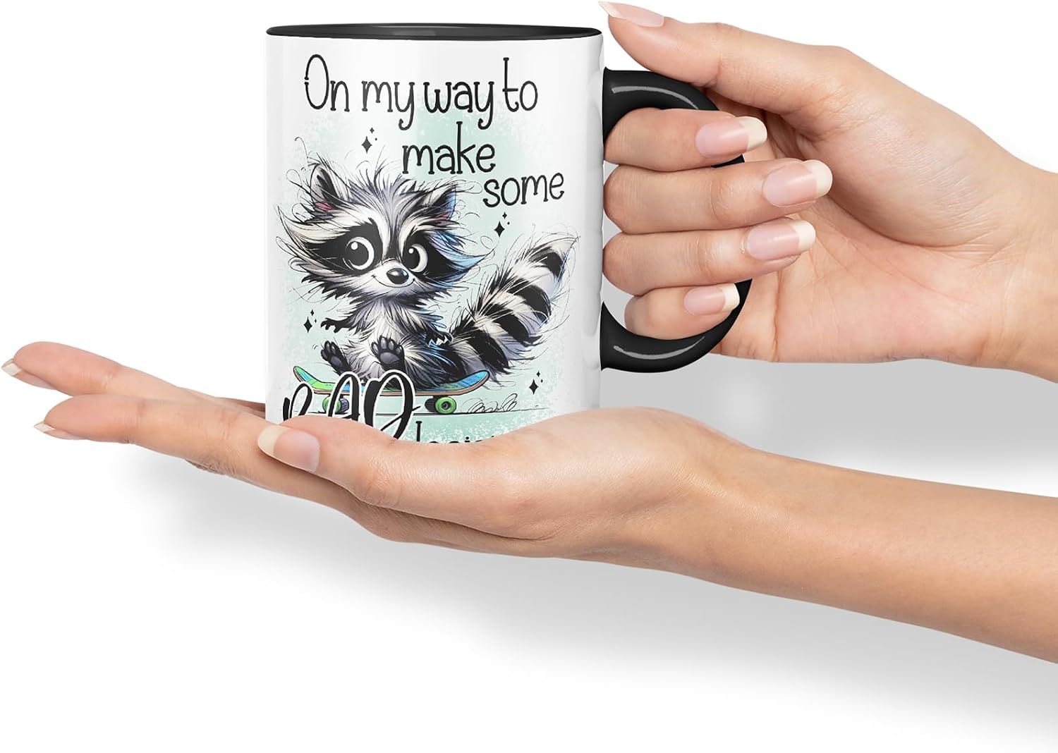 Vixar On My Way to Make Some Bad Decisions Funny Raccoon – Coloured Ceramic Mug Cup Gift, 11oz (Black)