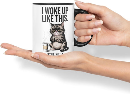 Vixar I Woke Up Like This Not A Morning Cat Mug – Coloured Ceramic Mug Cup Gift, 11oz (Black)