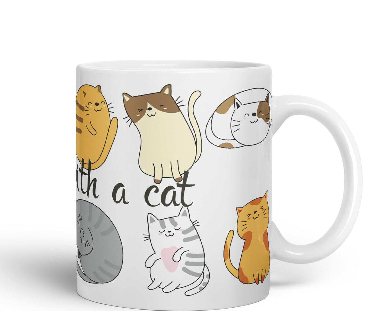 Vixar Life is Better with a cat Ceramic Coloured Mug Cup Gift Tea Coffee Christmas Office Home Cat Lovers