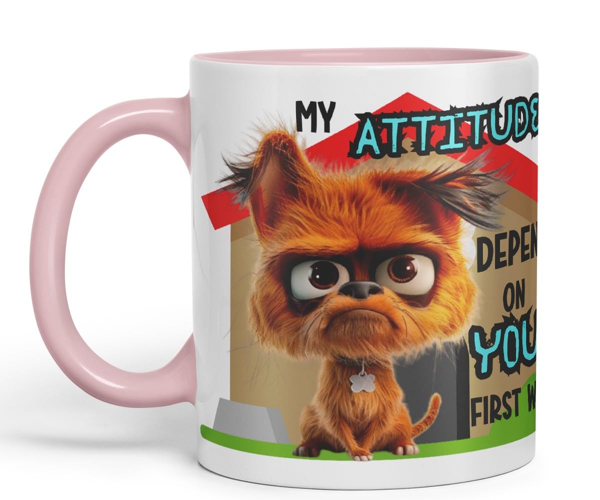 Vixar My Attitude Depends on Your First Word Sarcastic Dog Coloured Ceramic Mug Cup Gift 11oz (Black)