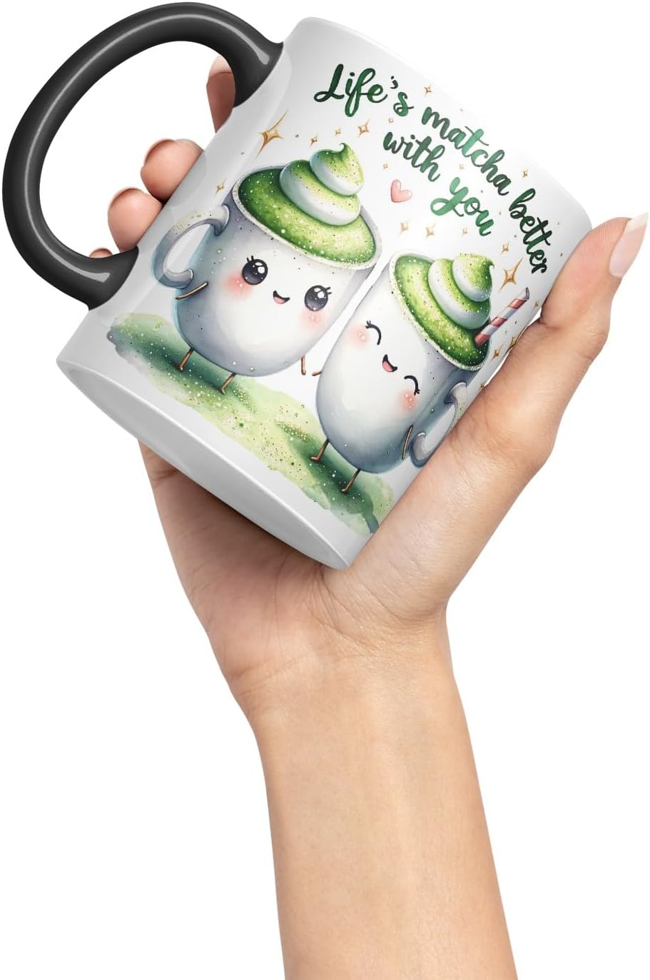 Vixar Life’s Matcha Better with You Coloured Ceramic Cup Mug – Cute Matcha Lovers Gift for Couple, Friends or Partner – 11oz (Black)