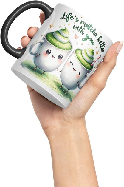 Vixar Life’s Matcha Better with You Coloured Ceramic Cup Mug – Cute Matcha Lovers Gift for Couple, Friends or Partner – 11oz (Black)