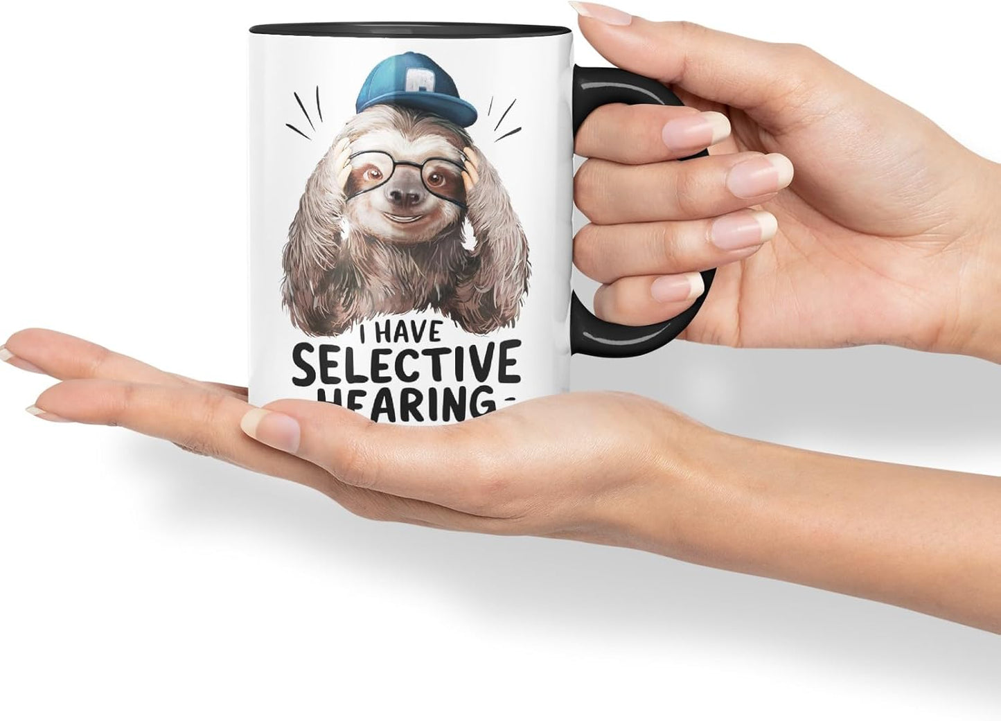 Vixar I Have Selective Hearing (You Weren’t Selected) Sarcastic Sloth Coloured Ceramic Mug Cup Gift, 11oz (Black)