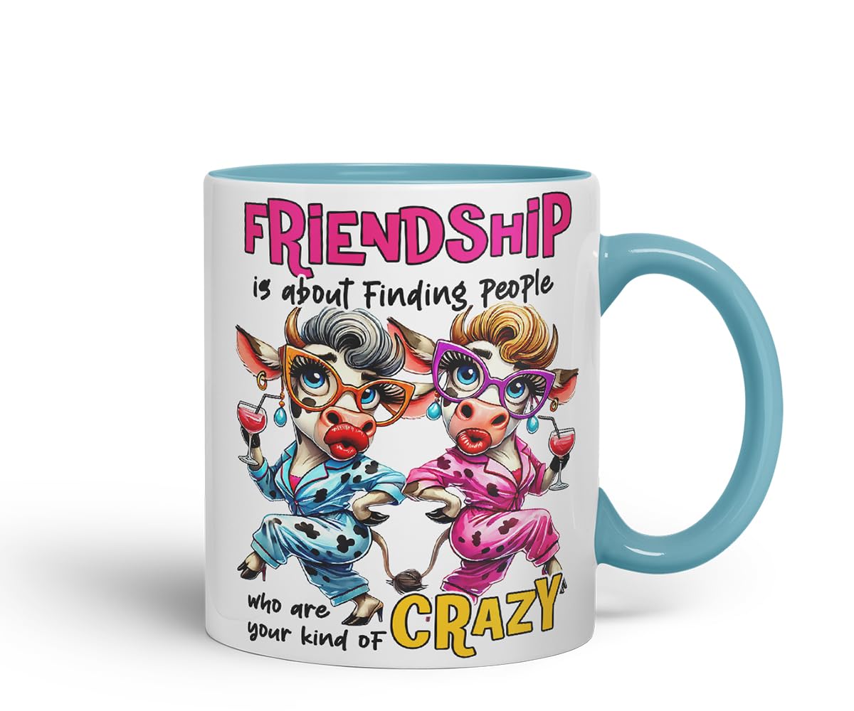 Vixar Friendship is About Finding Your Kind of Crazy Cow Friends – Coloured Ceramic Mug Cup Gift, 11oz (Black)