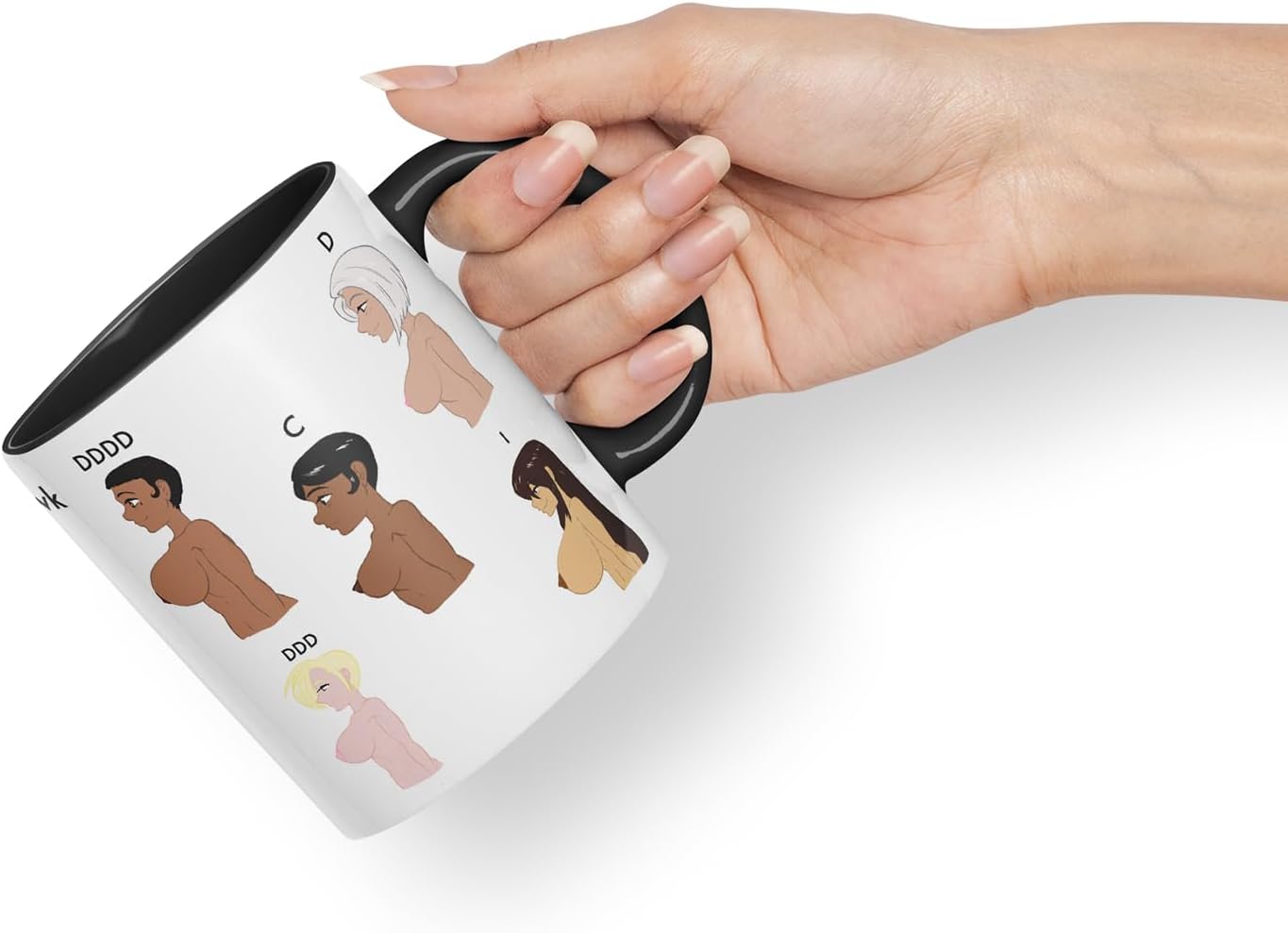 Vixar Kittyhawk Alphabet Woman Bust, Breasts Character Mug – Coloured Ceramic Mug Cup Gift, 11oz (Black)