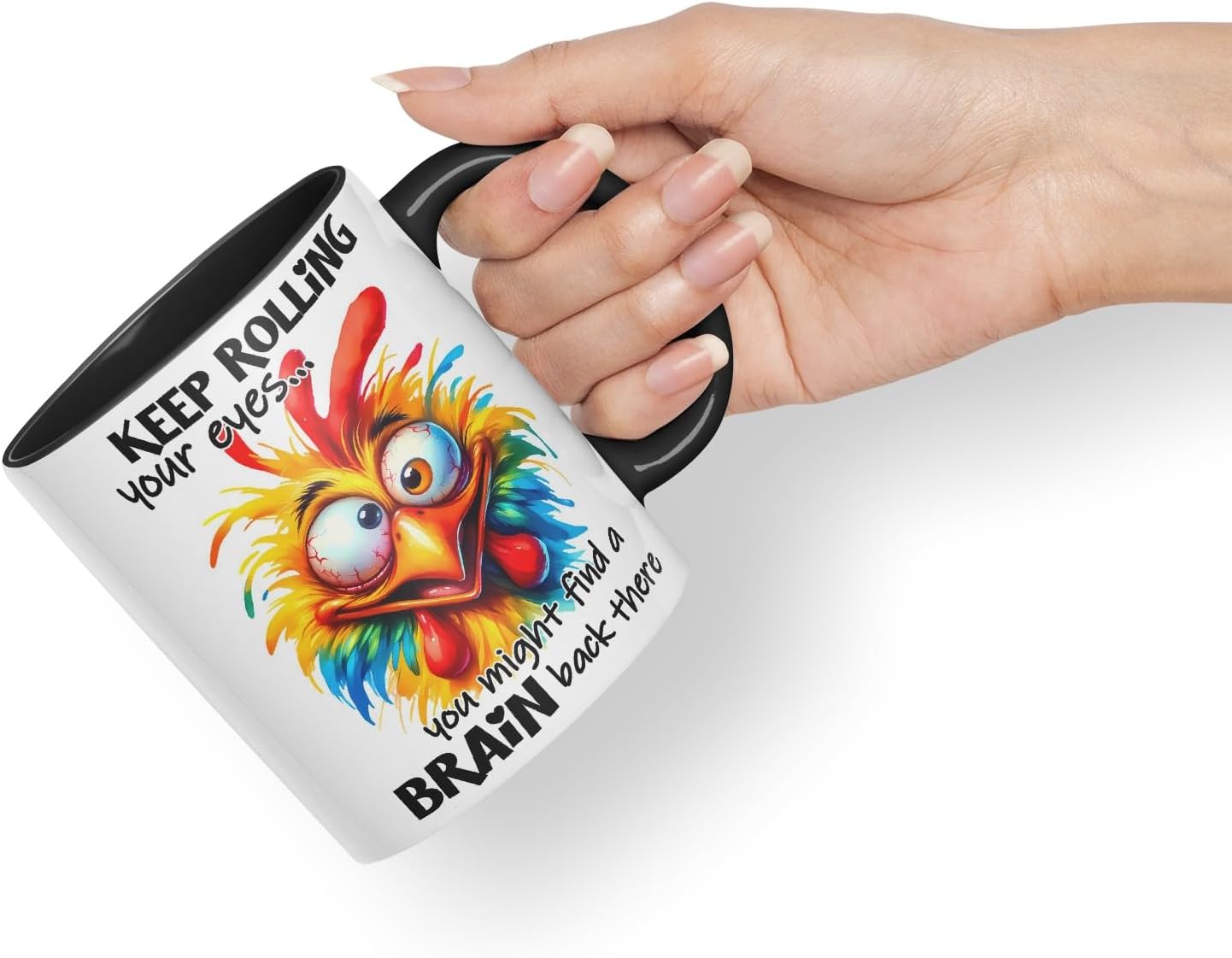 Vixar Mug with Keep Rolling Your Eyes – You Might Find a Brain Back There Coloured Ceramic Mug Cup 11oz Funny Sarcastic Gift (Black)