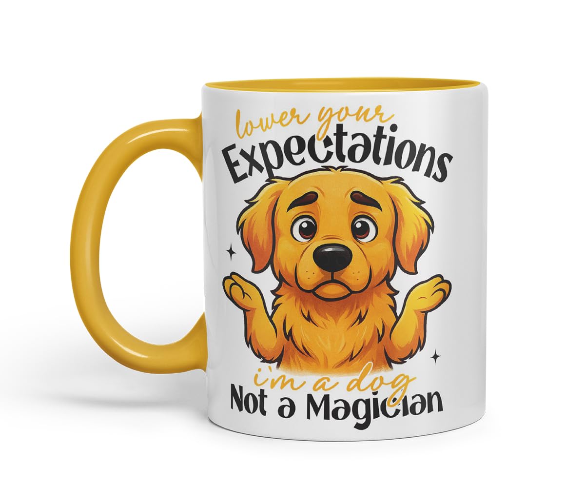 Vixar Lower Your Expectations I'm A Dog, Not A Magician Golden Retriever Dog Mug – Coloured Ceramic Mug Cup Gift, 11oz (Black)