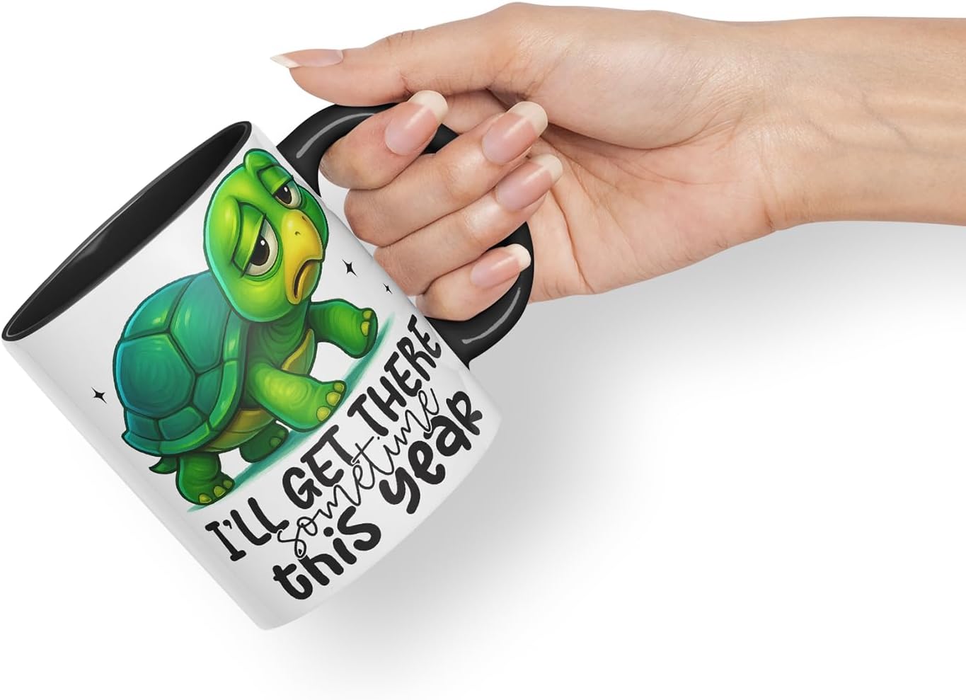 Vixar I'll Get There Sometime This Year Sarcastic Turtle – Coloured Ceramic Mug Cup Gift, 11oz (Black)