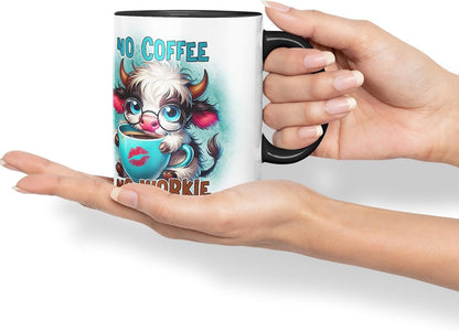 Vixar No Coffee No Workie Highland Cow Coloured Ceramic Mug Cup Gift for Coffee Lovers 11oz (Black)