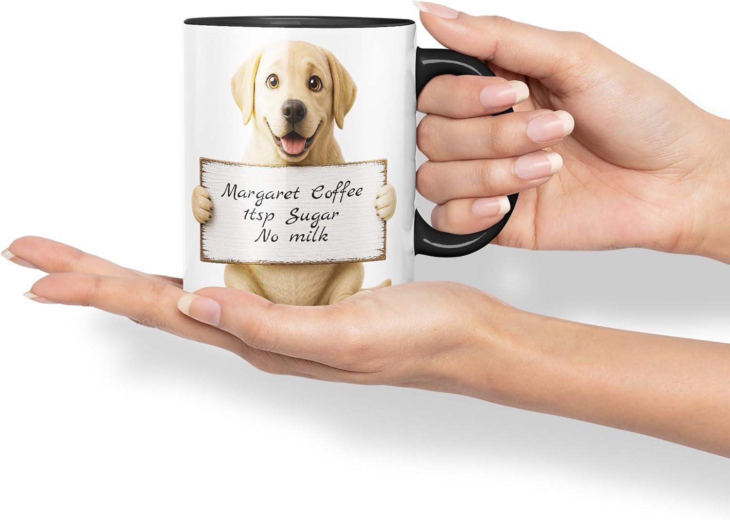 Vixar Personalised Labrador Mug with Name or Custom Message – Cute Animal Coloured Ceramic Mug Cup Gift, 11oz (Black)