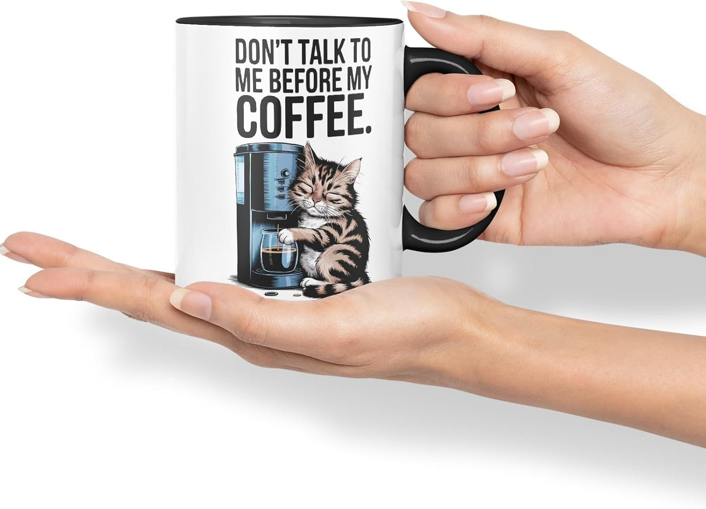 Vixar Don’t Talk to Me Before My Coffee Cat Mug – Coloured Ceramic Mug Cup Gift, 11oz (Black)