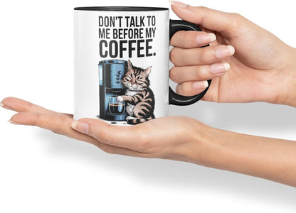 Vixar Don’t Talk to Me Before My Coffee Cat Mug – Coloured Ceramic Mug Cup Gift, 11oz (Black)