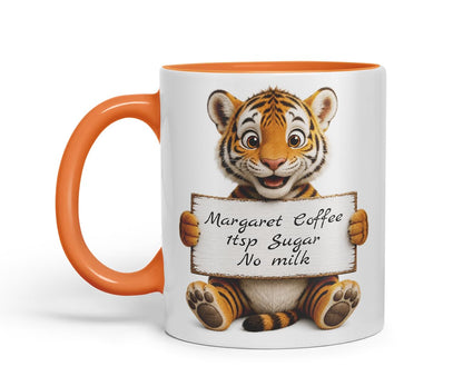 Vixar Personalised Tiger Mug with Name or Custom Message – Cute Animal Coloured Ceramic Mug Cup Gift, 11oz (Black)