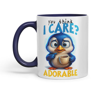 Vixar You Think I Care Adorable Sarcastic Penguin – Coloured Ceramic Mug Cup Gift, 11oz (Black)
