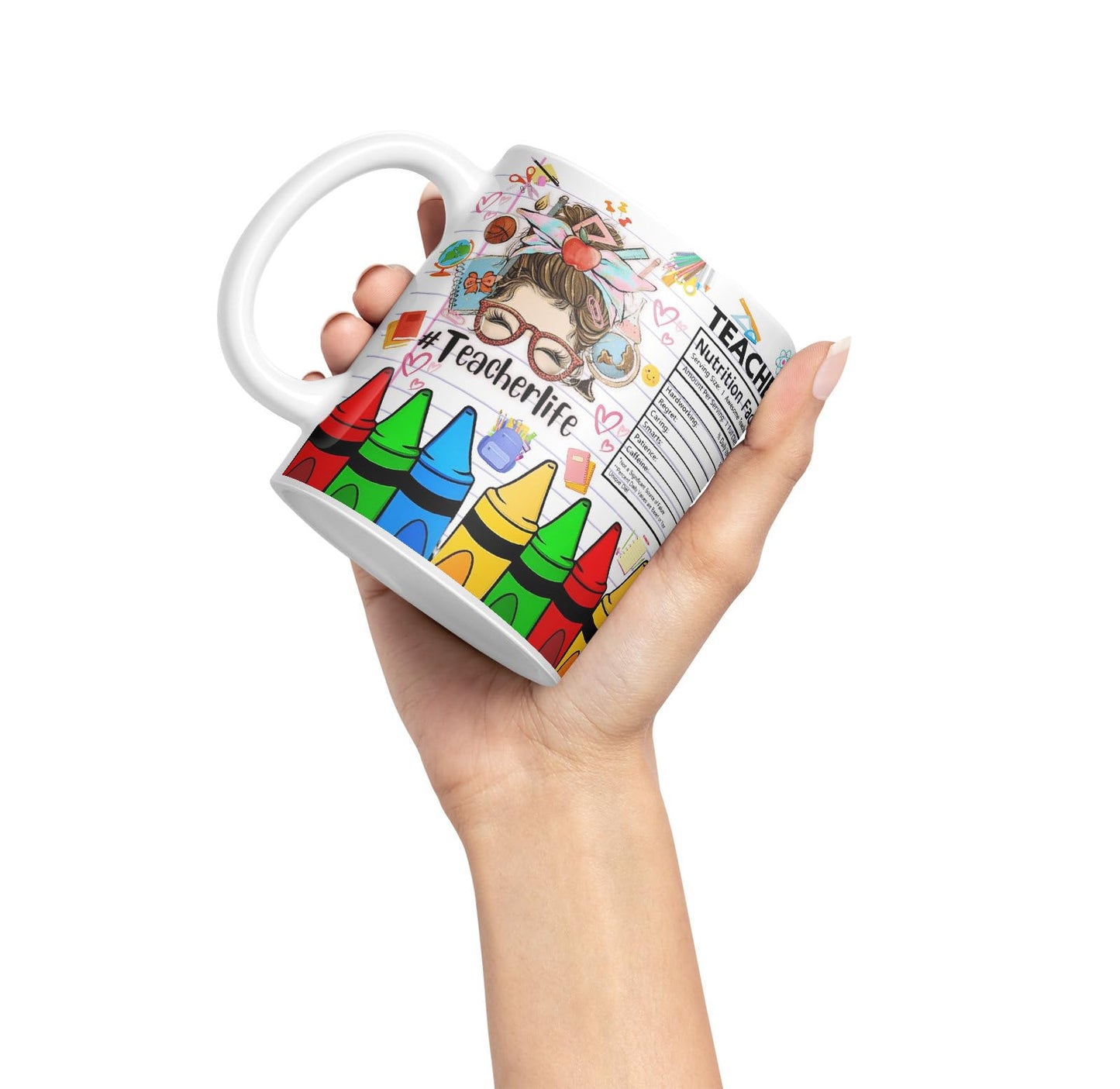 Vixar Teacher Nutrition Facts #teacherlife Mug Thank You, End of School Gift Ceramic Coloured Mug Cup for Tea Coffee Hot Brew 330ml 11Oz Gift TF1