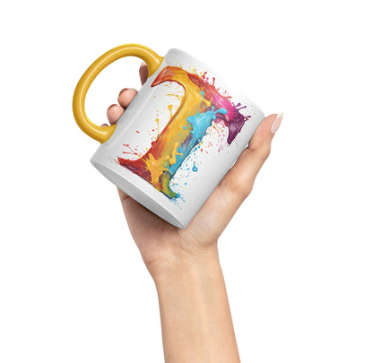 Letter T mug, Alphabet Letter T Monogram watercolour Ceramic Coloured Mug Cup for Tea Coffee Hot brew 330ml 11Oz Gift
