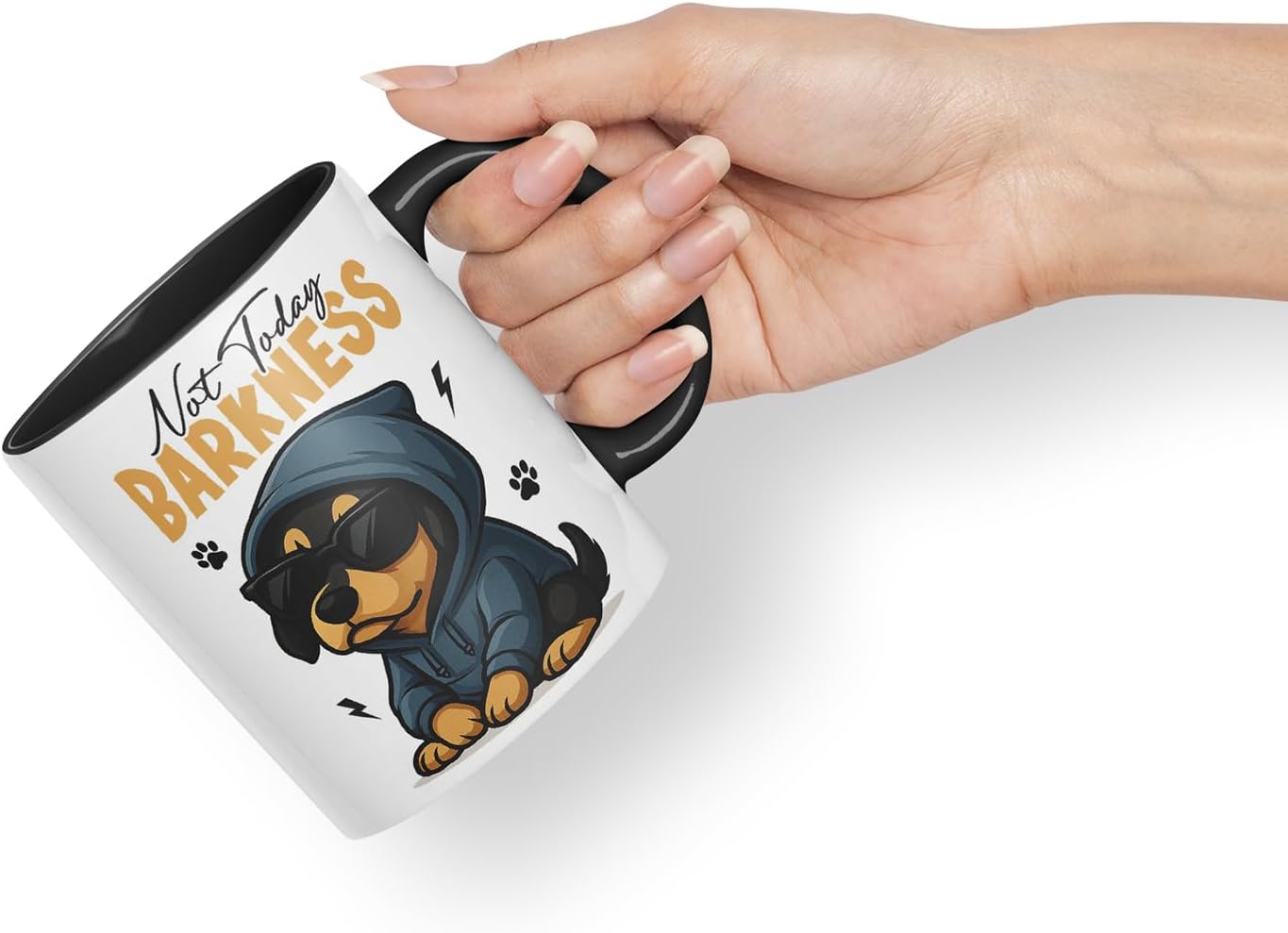 Vixar Not Today, Barkness Dachshund Dog Mug – Coloured Ceramic Mug Cup Gift, 11oz (Black)