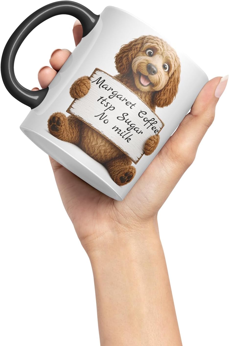 Vixar Personalised Cockapoo Dog Mug with Name or Custom Message – Cute Animal Coloured Ceramic Mug Cup Gift, 11oz (Black)