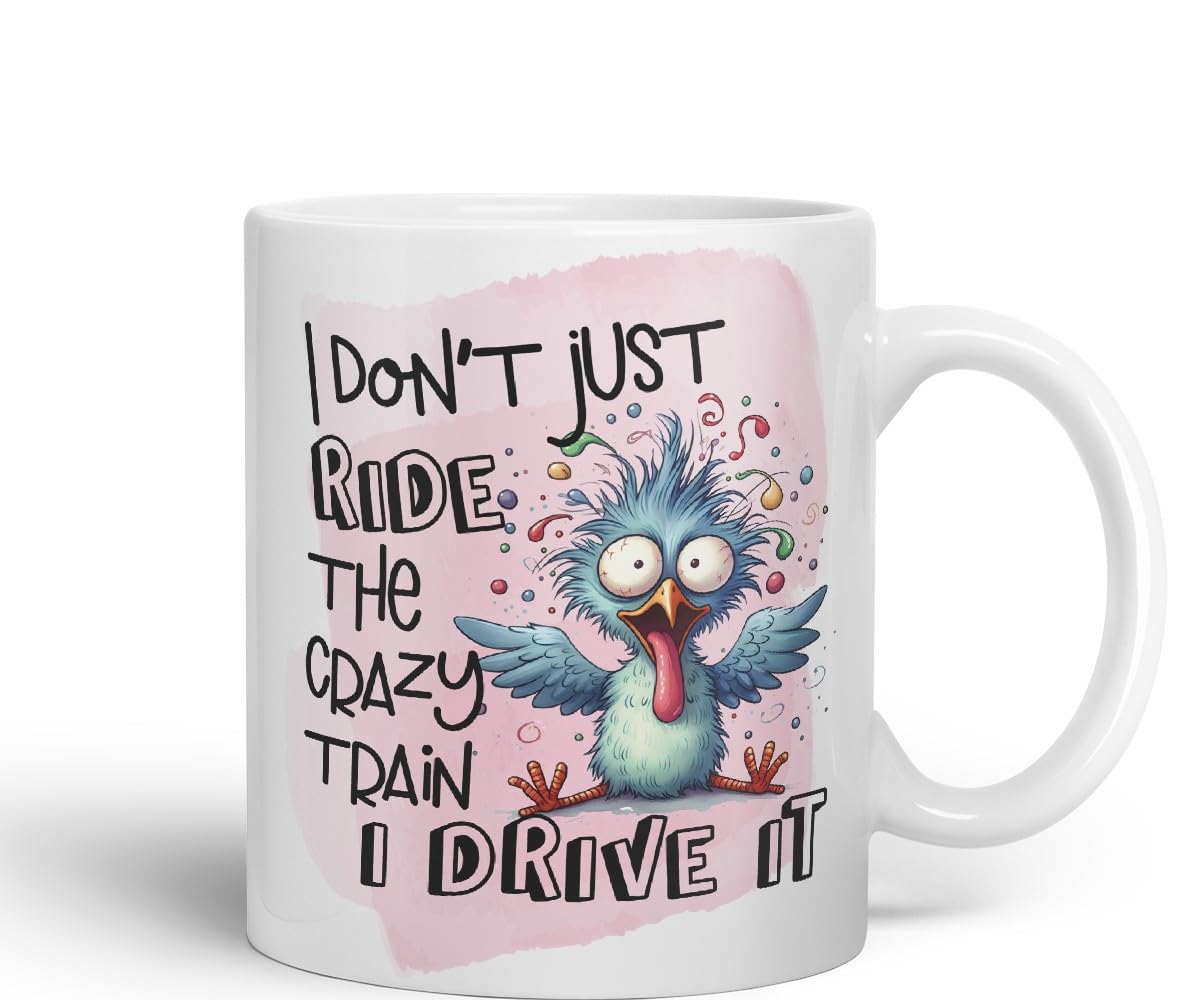 Vixar I Don’t Just Ride The Crazy Train, I Drive It – Coloured Ceramic Mug Cup Gift, 11oz (Black)
