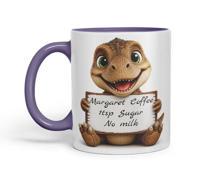 Vixar Personalised T Rex Dinosaur Mug with Name or Custom Message – Cute Animal Coloured Ceramic Mug Cup Gift, 11oz (Black)