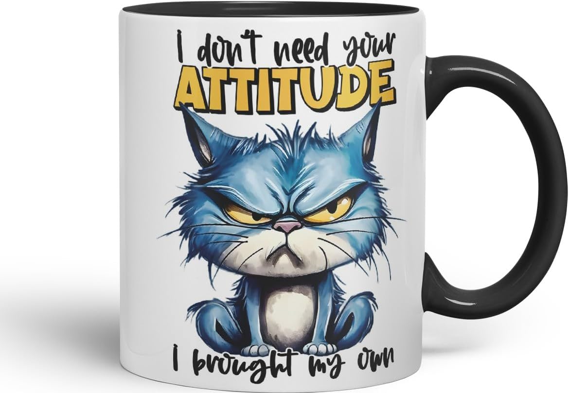 Vixar I Don’t Need Your Attitude – I Brought My Own Coloured Ceramic Mug Cup 11oz Funny Sarcastic Gift (Black)
