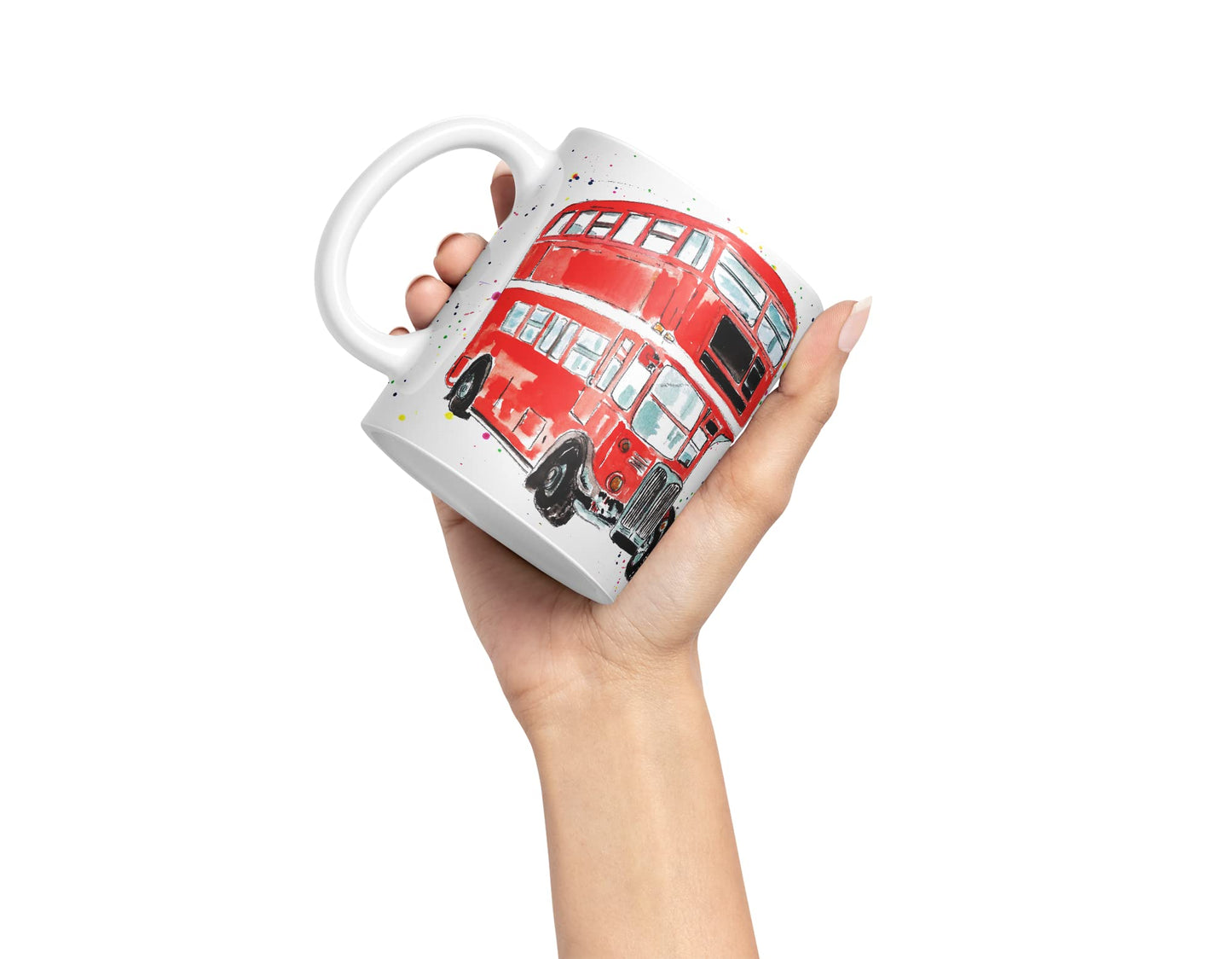 Vixar Bus Classic London Busses Red Watercolour Art Coloured Mug Cup Gift Birthday Work Office Tea Coffee