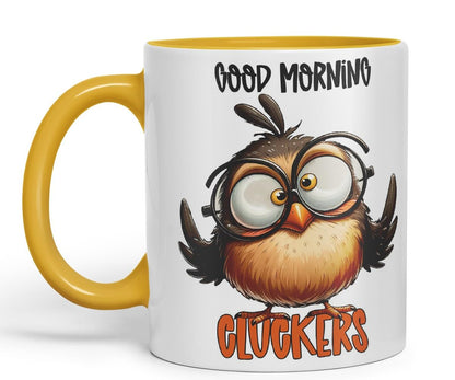 Vixar Good Morning Cluckers Coloured Ceramic Mug Cup 11oz Funny Sarcastic Gift (Black)