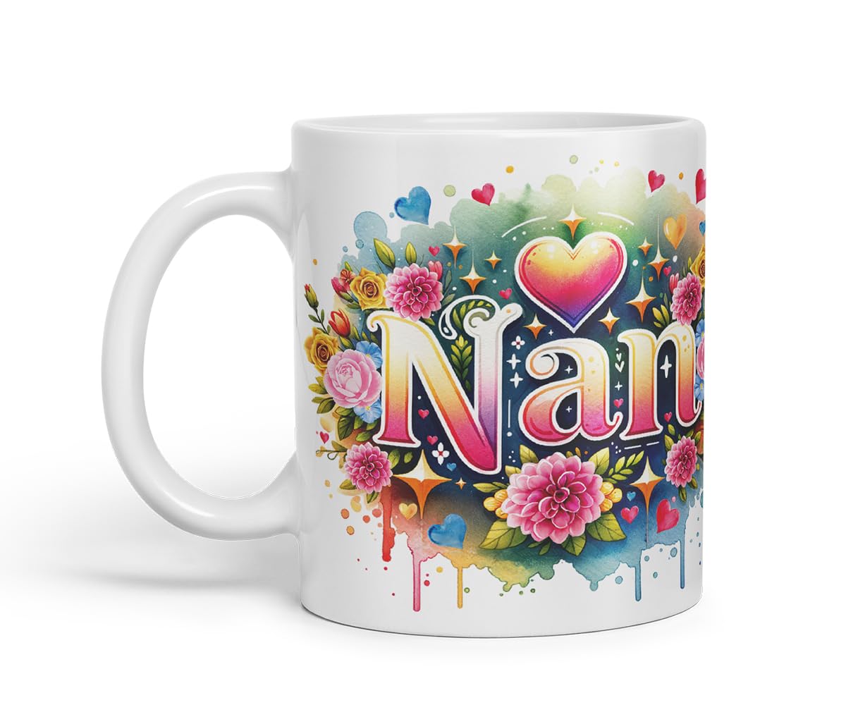 Vixar Nan Floral Watercolour Mug – Coloured Ceramic Mug Cup Gift, 11oz (Black)
