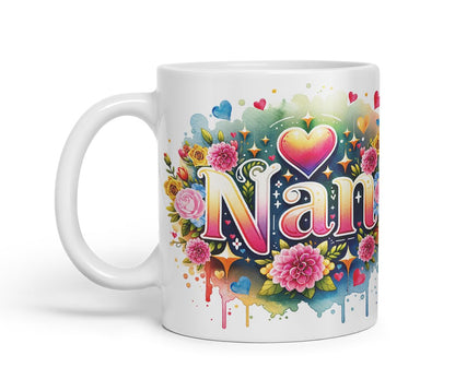 Vixar Nan Floral Watercolour Mug – Coloured Ceramic Mug Cup Gift, 11oz (Black)