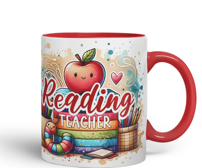 Vixar Reading Teacher Mug Thank You, End of School Gift Ceramic Coloured Mug Cup for Tea Coffee Hot Brew 330ml 11Oz Gift