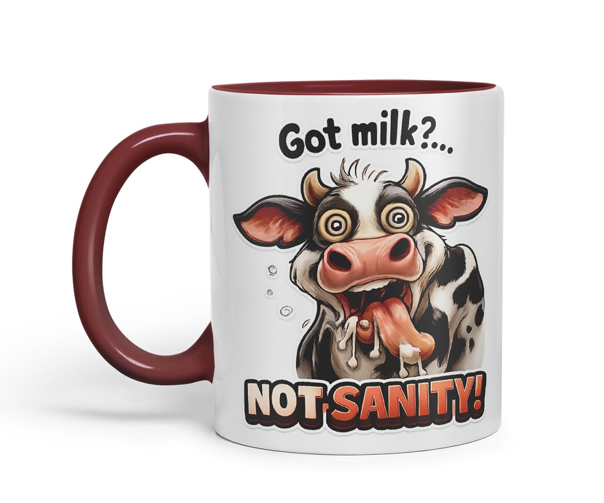 Vixar Got Milk Not Sanity Cow Coloured Ceramic Mug Cup Gift, 11oz (Black)