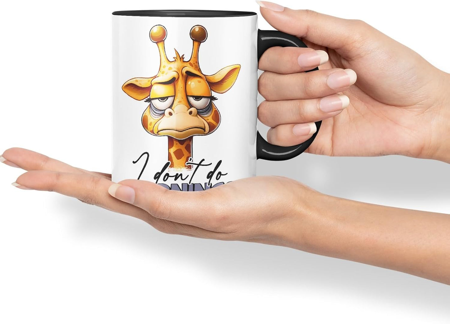 Vixar I Don’t Do Mornings Sarcastic Giraffe Mug, Coloured Ceramic Cup 11oz (Black)