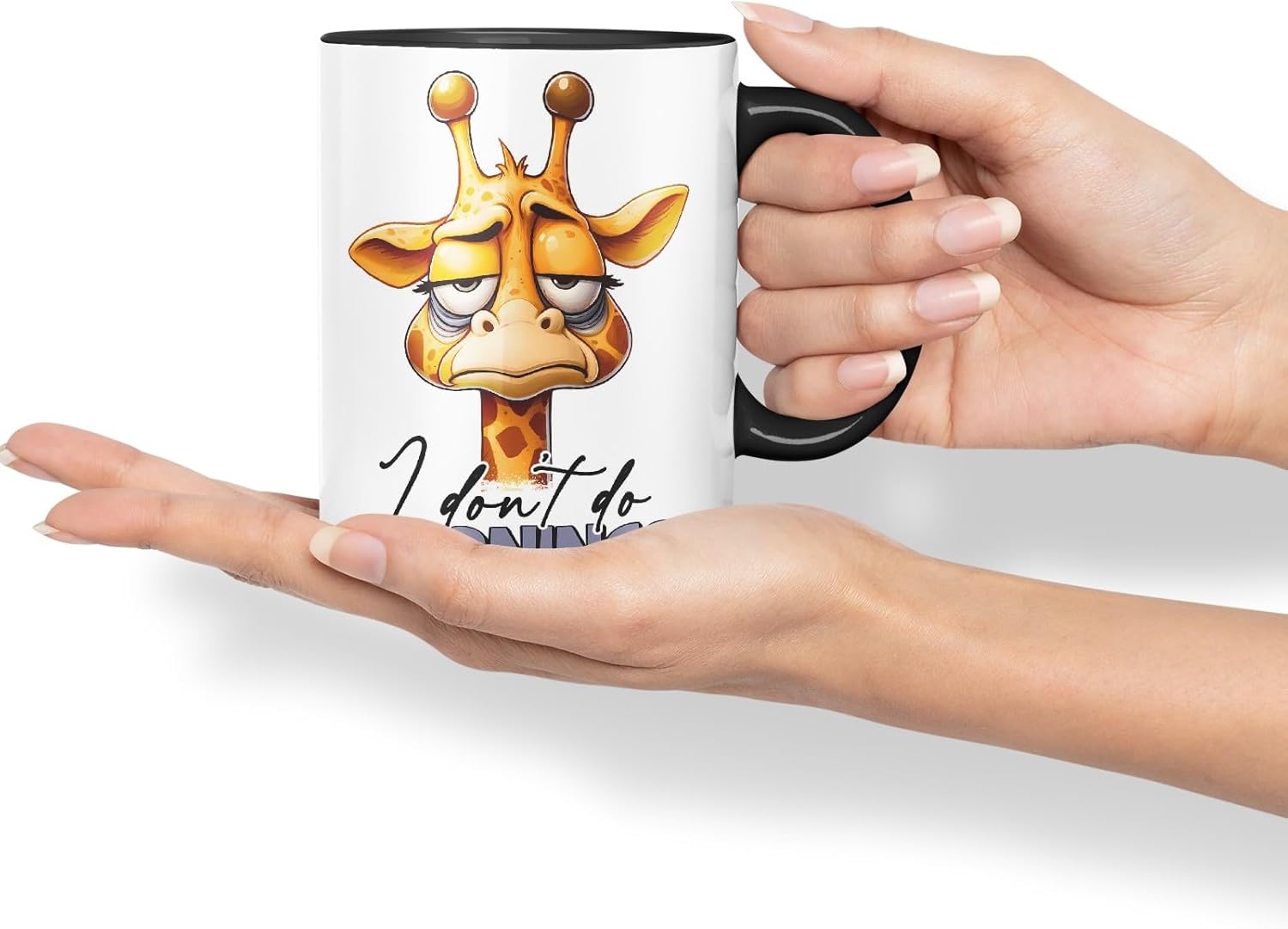 Vixar I Don’t Do Mornings Sarcastic Giraffe Mug, Coloured Ceramic Cup 11oz (Black)
