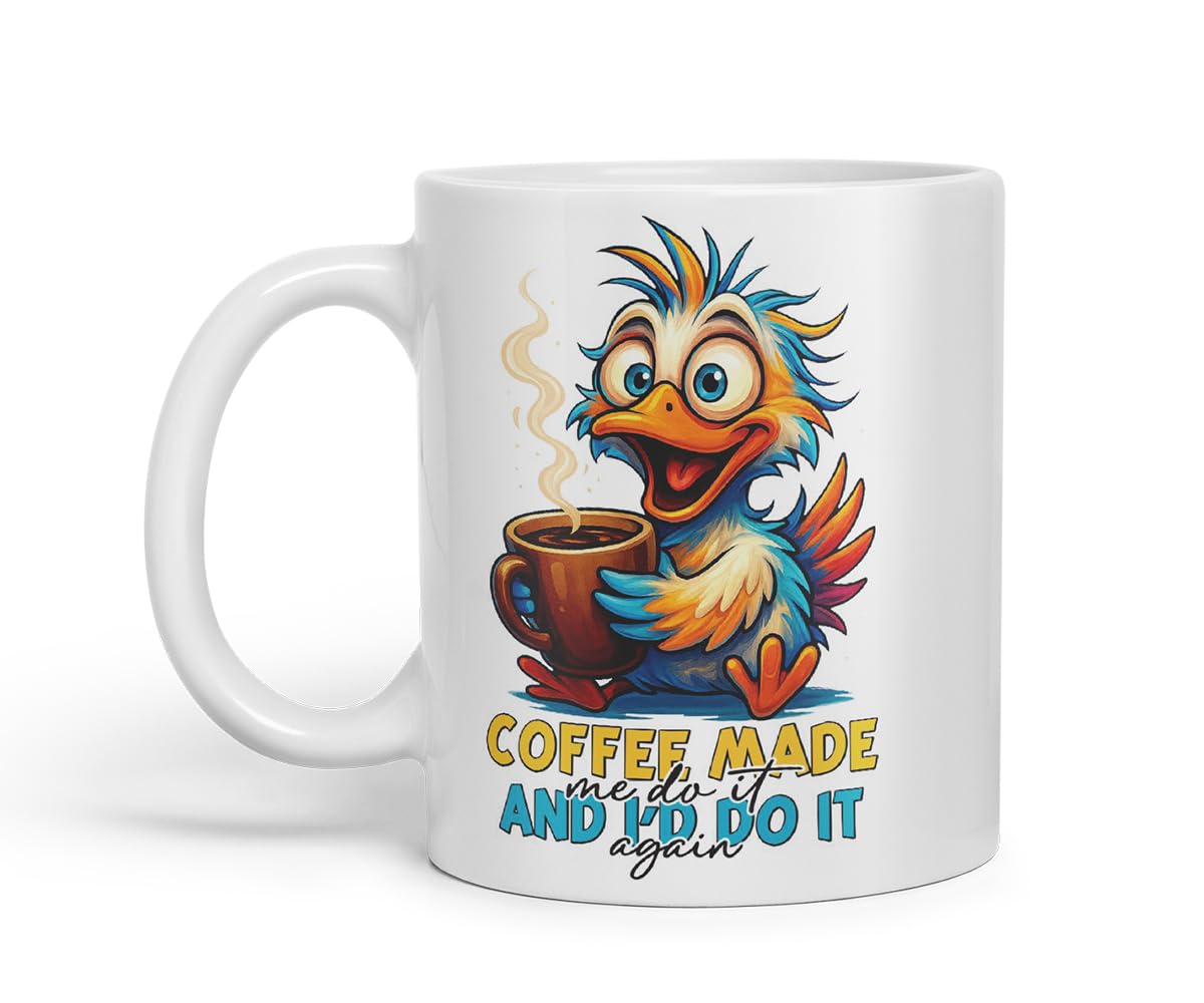 Vixar Coffee Made Me Do It and I'd Do It Again Funny Bird Mug – Coloured Ceramic Mug Cup Gift, 11oz (Black)