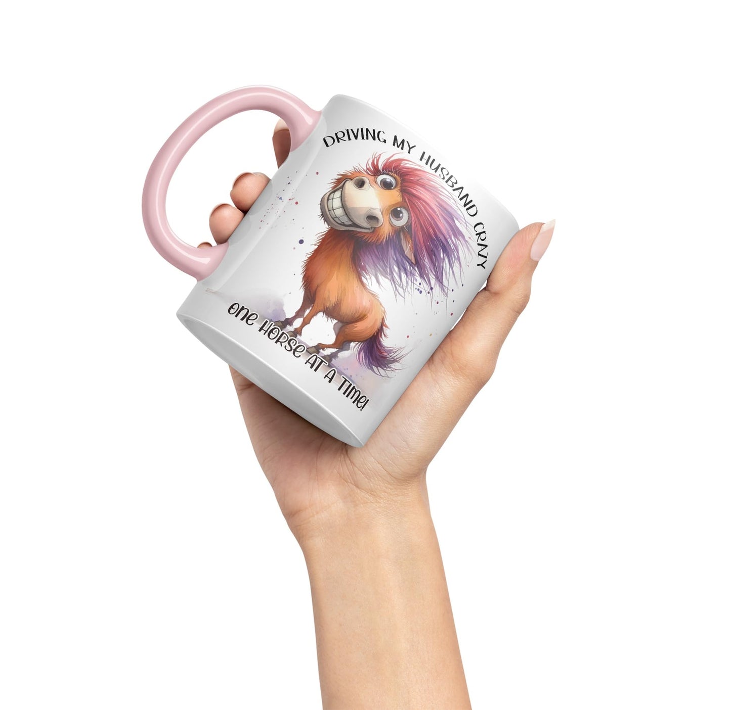 Driving My Husband Crazy, One Horse at at a Time Joke sarkasm Sarcastic Ceramic Coloured Mug Cup for Tea Coffee Hot Brew 330ml 11Oz Gift