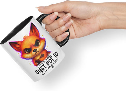Vixar I'm Sweet Just Not to Everyone Sarcastic Fox – Coloured Ceramic Mug Cup Gift, 11oz (Black)