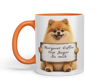 Vixar Personalised Pomeranian Mug with Name or Custom Message – Cute Animal Coloured Ceramic Mug Cup Gift, 11oz (Black)