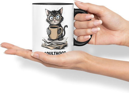 Vixar Adulthood is A Trap Cat Mug – Coloured Ceramic Mug Cup Gift, 11oz (Black)