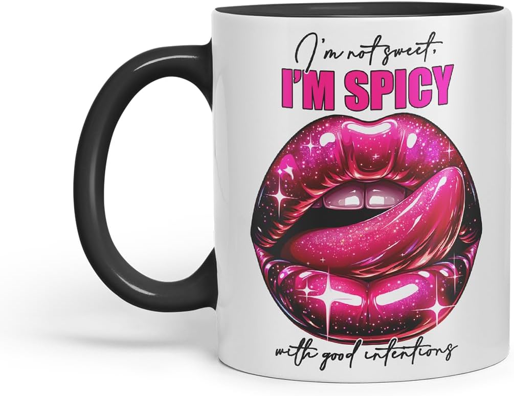 Vixar Not Sweet Spicy Mug – Coloured Ceramic Mug Cup Gift, 11oz (Black)