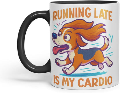 Vixar Running Late is My Cardio Beagle Dog Mug – Coloured Ceramic Mug Cup Gift, 11oz (Black)