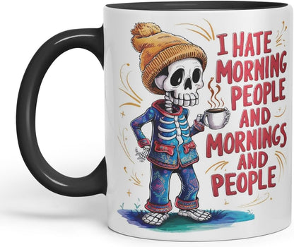 Vixar I Hate Morning People and Mornings and People – Coloured Ceramic Mug Cup Gift, 11oz (Black)