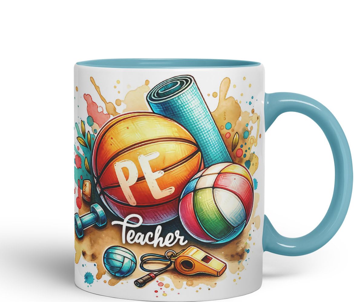 Vixar PE Teacher Mug Thank You, End of School Gift Ceramic Coloured Mug Cup for Tea Coffee Hot Brew 330ml 11Oz Gift