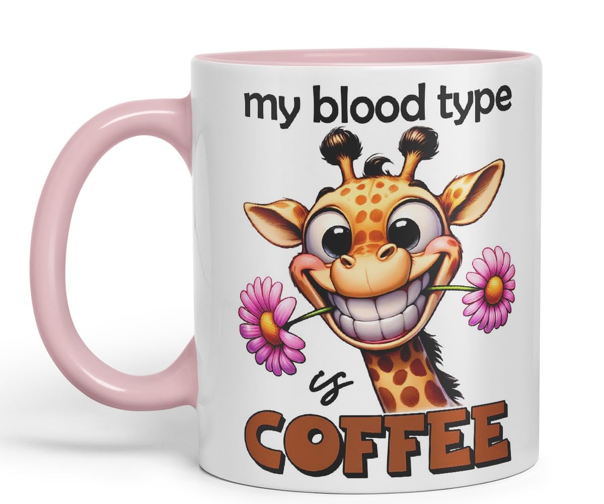 Vixar My Blood Type is Coffee Sarcastic Giraffe Mug Coloured Ceramic Cup 11oz (Black)