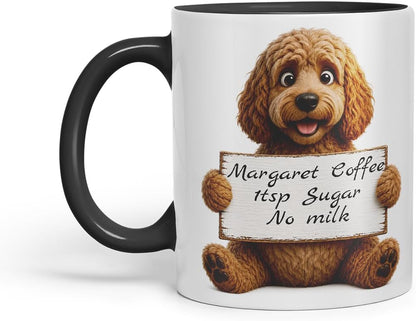 Vixar Personalised Cockapoo Dog Mug with Name or Custom Message – Cute Animal Coloured Ceramic Mug Cup Gift, 11oz (Black)