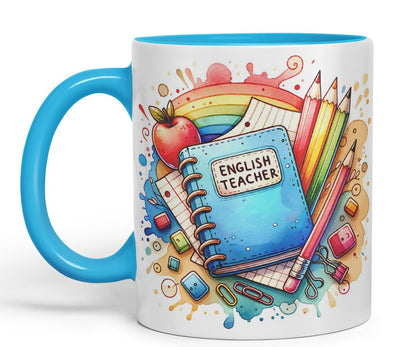 Vixar English Teacher Mug Thank You, End of School Gift Ceramic Coloured Mug Cup for Tea Coffee Hot Brew 330ml 11Oz Gift