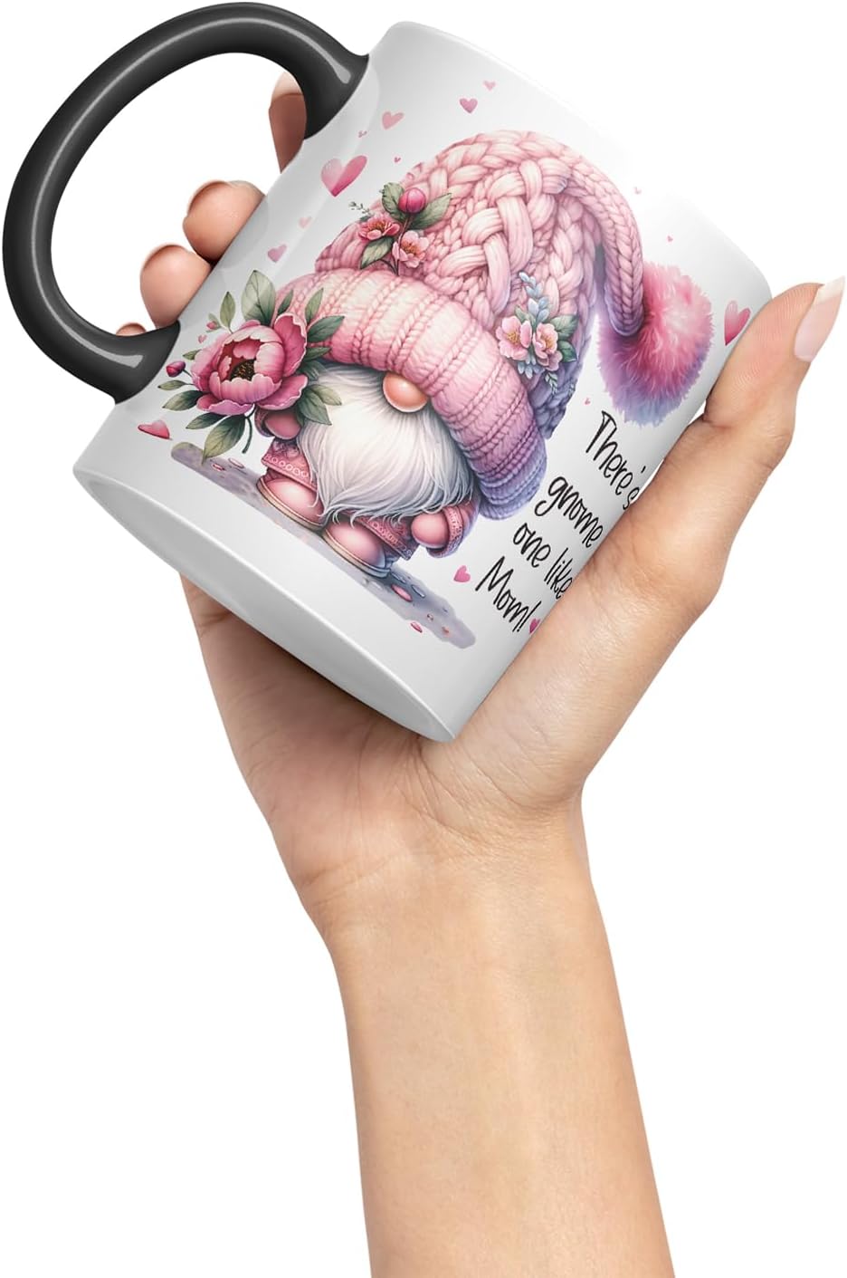 Vixar There's Gnome One Like Mom Cute Floral Gnome Mother Mum Mug – Coloured Ceramic Mug Cup Gift, 11oz (Black)