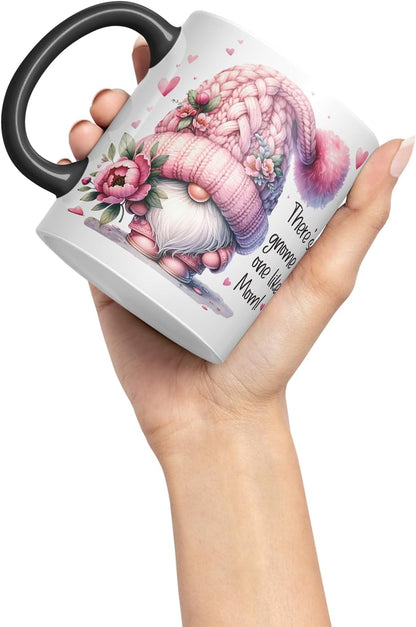 Vixar There's Gnome One Like Mom Cute Floral Gnome Mother Mum Mug – Coloured Ceramic Mug Cup Gift, 11oz (Black)