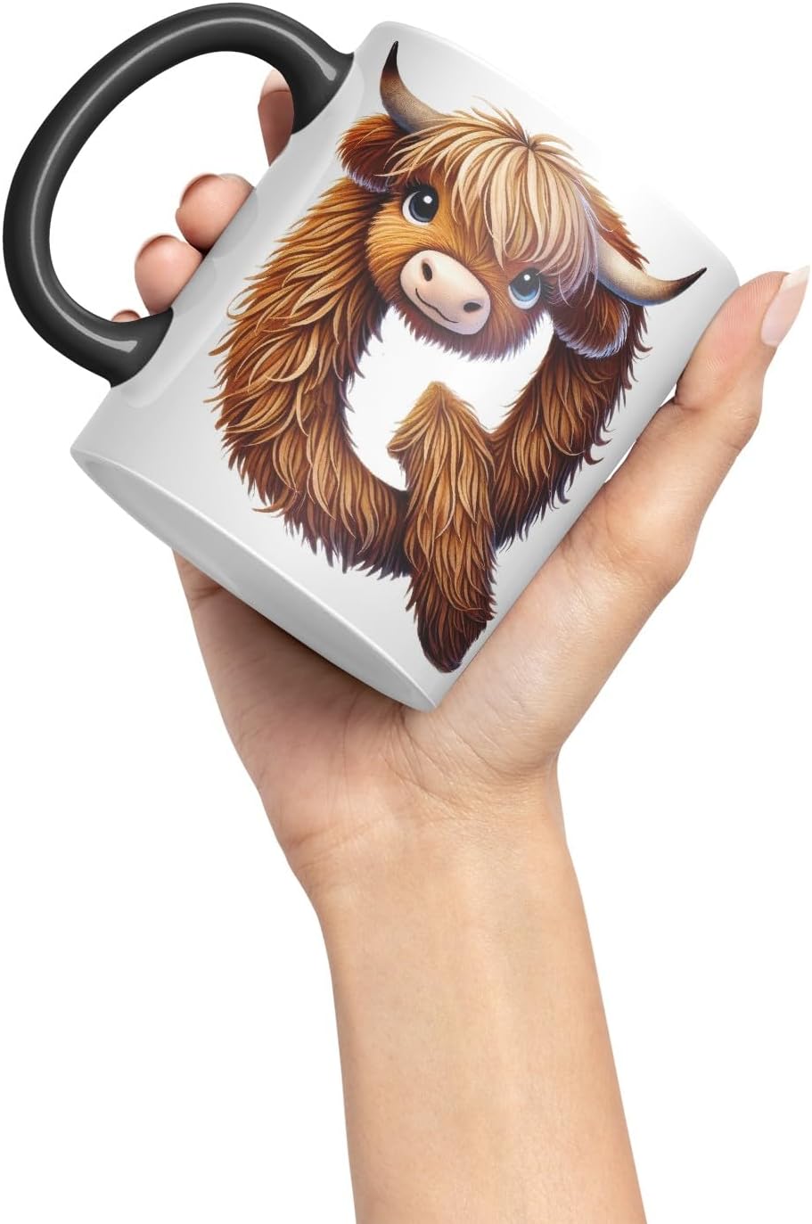 Highland Cow Alphabet Monogram Coloured Ceramic Cup Mug Letter Q Rustic Farmhouse Animal Letter Gift V2 11oz (Black)