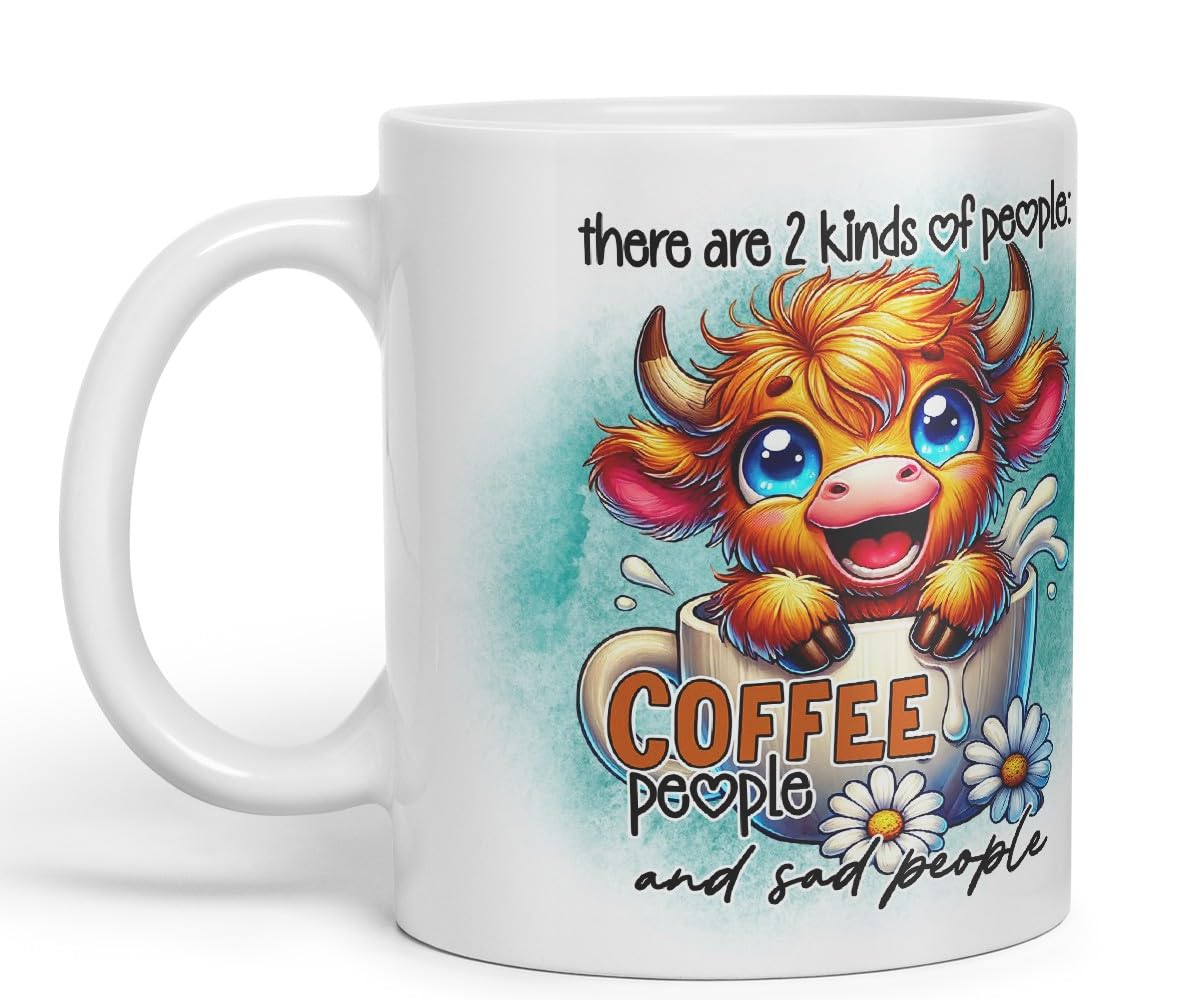 Vixar Mug with Sarcastic Text There are 2 Kinds of People Highland Cow Coloured Ceramic Mug Cup Gift for Coffee Lovers 11oz (Black)